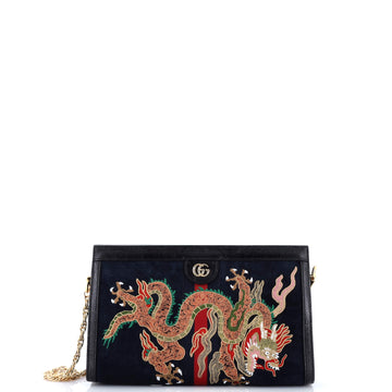 Gucci Ophidia Chain Shoulder Bag Embroidered Suede Medium