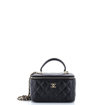 Chanel Classic Top Handle Vanity Case with Chain Quilted Lambskin Small