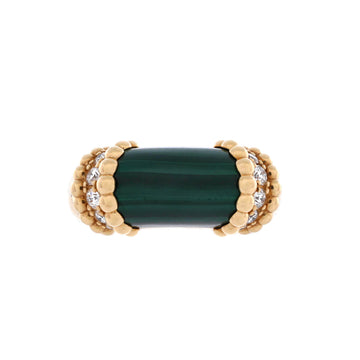Van Cleef & Arpels Perlee Couleurs Ring 18K Yellow Gold and Malachite with Diamonds