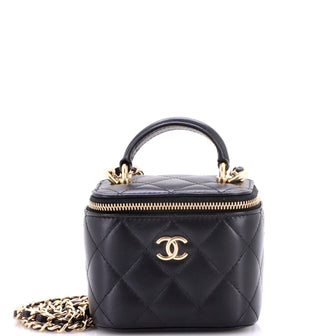 Chanel Classic Top Handle Vanity Case with Chain Quilted Lambskin Mini