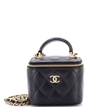 Chanel Classic Top Handle Vanity Case with Chain Quilted Lambskin Mini