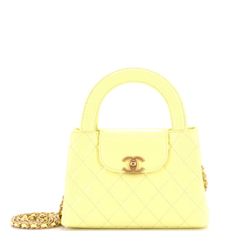 Chanel Kelly Top Handle Shopping Bag Quilted Shiny Aged Calfskin Mini