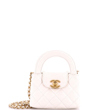 Chanel Kelly Top Handle Shopping Bag Quilted Shiny Aged Calfskin Nano