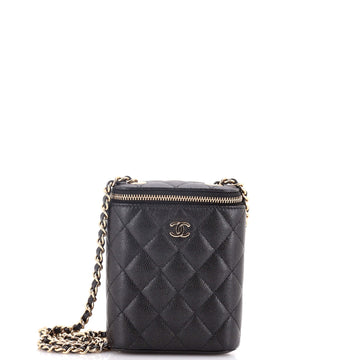 Chanel Vertical Classic Vanity Case with Chain Quilted Caviar Small