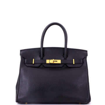 Hermes Birkin Handbag Black Ardennes with Gold Hardware 30