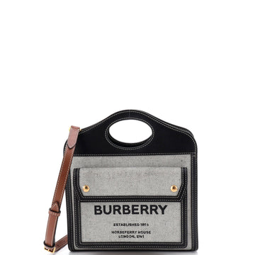 Burberry Logo Pocket Tote Canvas with Leather Mini