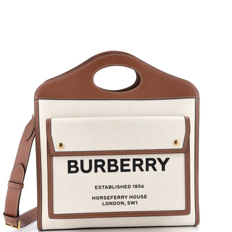 Burberry Logo Pocket Tote Canvas with Leather Medium