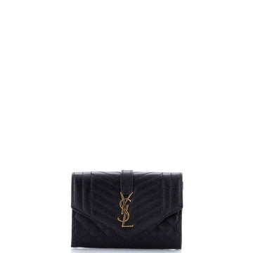 Saint Laurent Classic Monogram Flap Wallet Mixed Matelasse Leather Small
