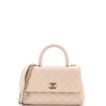 Chanel Coco Top Handle Bag Quilted Caviar with Lizard Embossed Handle Mini