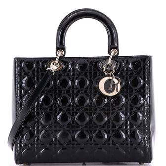 Christian Dior Lady Dior Bag Cannage Quilt Patent Large