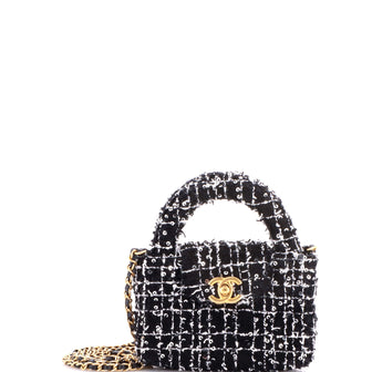 Chanel Kelly Top Handle Shopping Bag Quilted Tweed with Sequins Nano