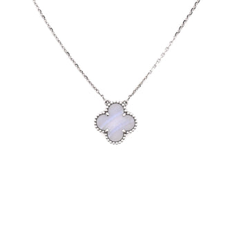 Van Cleef & Arpels Vintage Alhambra Pendant Necklace 18K White Gold and Chalcedony