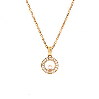 Chopard Happy Diamonds Round Pendant Necklace 18K Yellow Gold with Diamonds and 1 Floating Diamonds
