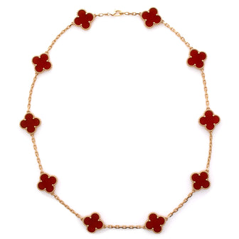 Van Cleef & Arpels Vintage Alhambra 10 Motifs Necklace 18K Yellow Gold and Carnelian