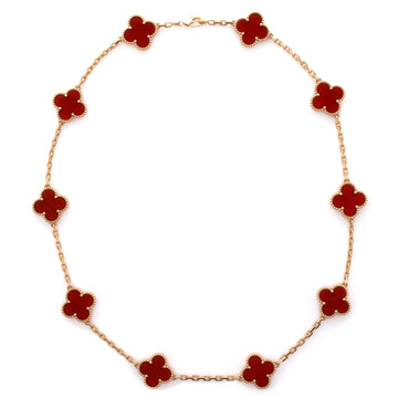 Van Cleef & Arpels Vintage Alhambra 10 Motifs Necklace 18K Yellow Gold and Carnelian