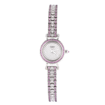 Hermes Faubourg Quartz Watch White Gold with Pave Diamond Bezel, Pink Sapphire with Diamond Dial and Bracelet 16