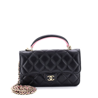 Chanel Classic Top Handle Flap Phone Holder with Chain Quilted Lambskin