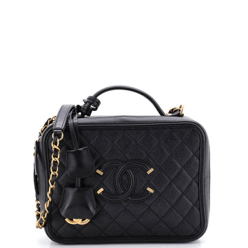 Chanel Filigree Vanity Case Quilted Caviar Large