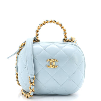 Chanel CC Bubble Top Handle Vanity Case with Chain Quilted Lambskin Small