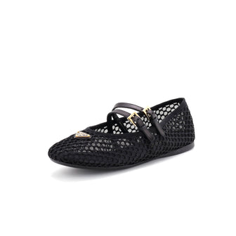 Prada Women's Double Buckle Ballerina Flats Mesh