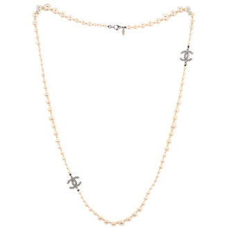Chanel CC Station Long Necklace Metal with Faux Pearls
