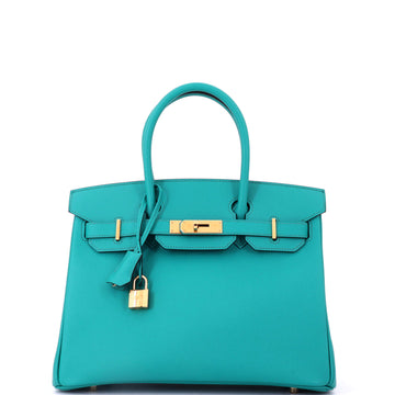 Hermes Birkin Handbag Blue Epsom with Gold Hardware 30
