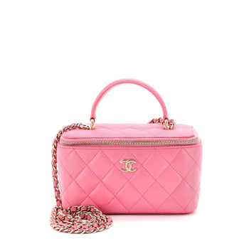 Chanel Classic Top Handle Vanity Case with Chain Quilted Lambskin Small