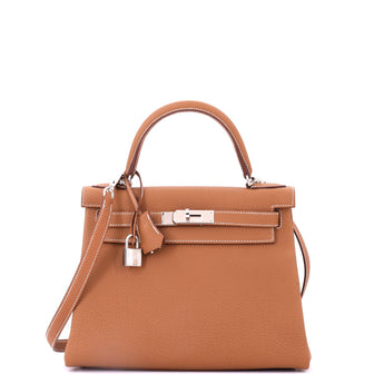 Hermes Kelly Handbag Brown Togo with Palladium Hardware 28