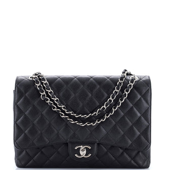 Chanel Vintage Classic Double Flap Bag Quilted Caviar Maxi