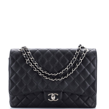 Chanel Vintage Classic Double Flap Bag Quilted Caviar Maxi