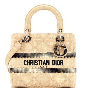 Christian Dior Lady D-Lite Bag Cannage Embroidered Raffia Medium