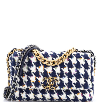 Chanel 19 Flap Bag Quilted Houndstooth Tweed and Ribbon Medium