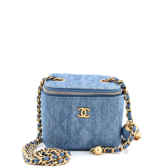 Chanel Pearl Crush Vanity Case with Chain Quilted Denim Mini