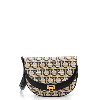 Salvatore Ferragamo Double Flap Saddle Crossbody Bag Gancini Coated Canvas