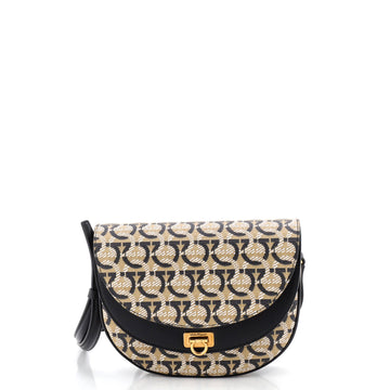 Salvatore Ferragamo Double Flap Saddle Crossbody Bag Gancini Coated Canvas