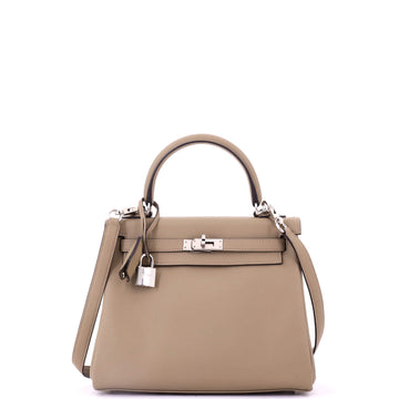 Hermes Kelly Handbag Brown Swift with Palladium Hardware 25