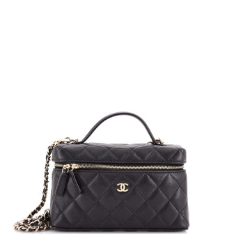 Chanel Classic Top Handle Vanity Case with Chain Quilted Caviar Small