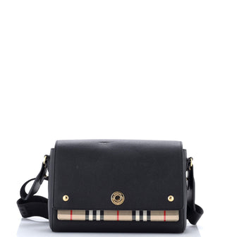 Burberry Note Crossbody Bag Leather with Vintage Check Canvas Medium