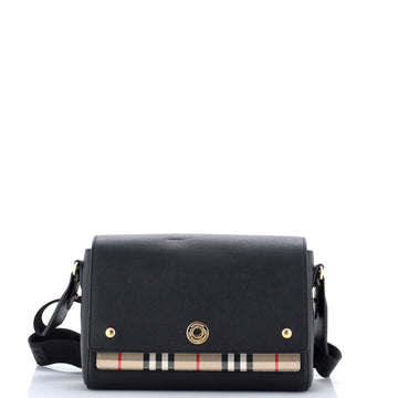 Burberry Note Crossbody Bag Leather with Vintage Check Canvas Medium