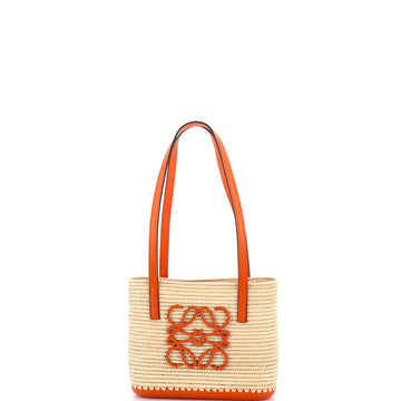 Loewe Square Basket Tote Woven Raffia and Leather Mini