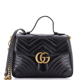 Gucci GG Marmont Top Handle Flap Bag Matelasse Leather Small