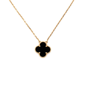 Van Cleef & Arpels Vintage Alhambra Pendant Necklace 18K Yellow Gold and Onyx