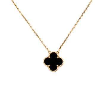 Van Cleef & Arpels Vintage Alhambra Pendant Necklace 18K Yellow Gold and Onyx