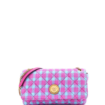 Versace Medusa Icon Chain Flap Bag Quilted Tweed East West