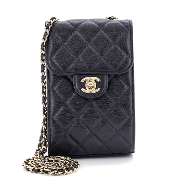 Chanel CC Flap Phone Holder Crossbody Bag Quilted Caviar