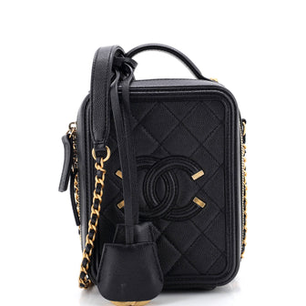 Chanel Filigree Vertical Vanity Case Quilted Caviar