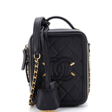Chanel Filigree Vertical Vanity Case Quilted Caviar