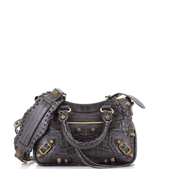 Balenciaga Le Cagole Giant Studs Tote Crocodile Embossed Leather Small
