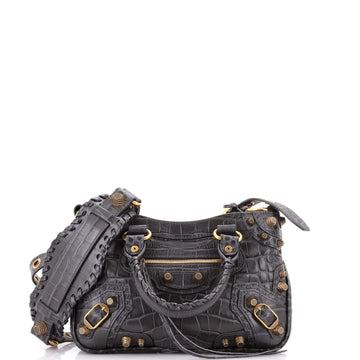 Balenciaga Le Cagole Giant Studs Tote Crocodile Embossed Leather Small