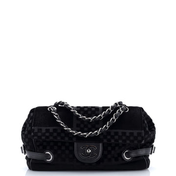 Chanel Vintage CC Side Belted Flap Bag Check Embossed Velvet Medium